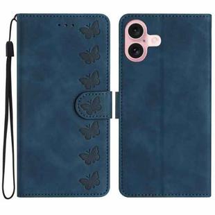 For iPhone 17 Seven Butterflies Embossed Leather Phone Case(Blue)