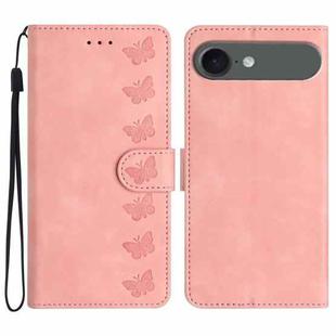 For iPhone 17 Air Seven Butterflies Embossed Leather Phone Case(Pink)