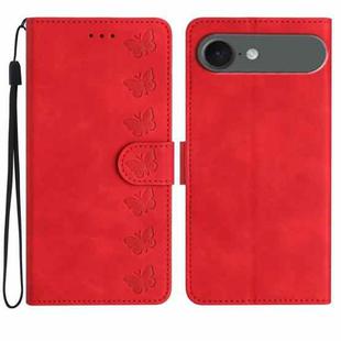 For iPhone 17 Air Seven Butterflies Embossed Leather Phone Case(Red)