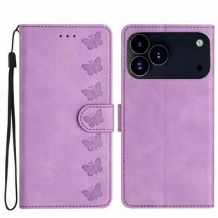 For iPhone 17 Pro Seven Butterflies Embossed Leather Phone Case(Purple)