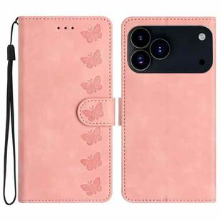 For iPhone 17 Pro Max Seven Butterflies Embossed Leather Phone Case(Pink)