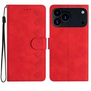 For iPhone 17 Pro Max Seven Butterflies Embossed Leather Phone Case(Red)