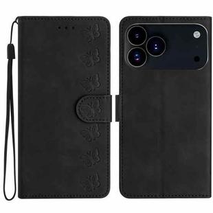 For iPhone 17 Pro Max Seven Butterflies Embossed Leather Phone Case(Black)