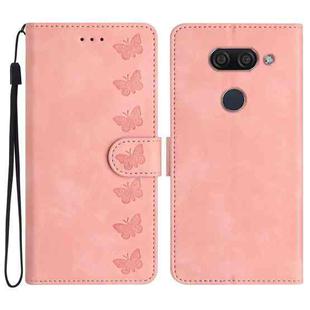 For LG K50 Seven Butterflies Embossed Leather Phone Case(Pink)