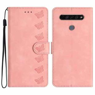 For LG K61 Seven Butterflies Embossed Leather Phone Case(Pink)