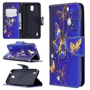 For Nokia 1.3 Colored Drawing Pattern Horizontal Flip Leather Case with Holder & Card Slots & Wallet(Purple Butterfly)