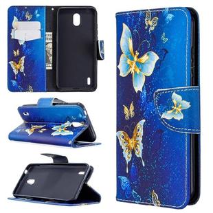 For Nokia 1.3 Colored Drawing Pattern Horizontal Flip Leather Case with Holder & Card Slots & Wallet(Golden Butterfly)