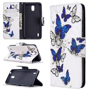 For Nokia 1.3 Colored Drawing Pattern Horizontal Flip Leather Case with Holder & Card Slots & Wallet(Blue Butterfly)