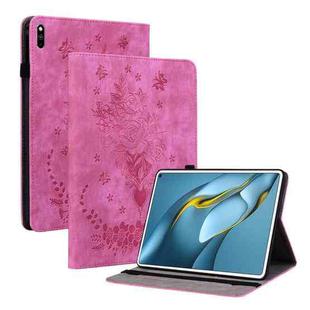 For Huawei MatePad Pro 10.8 2021 / 2018 Butterfly Rose Embossed Leather Tablet Case(Rose Red)