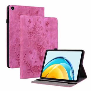 For Huawei MatePad SE 10.4 Butterfly Rose Embossed Leather Tablet Case(Rose Red)