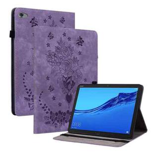 For Huawei MediaPad M5 Lite / C5 10.1 Butterfly Rose Embossed Leather Tablet Case(Purple)