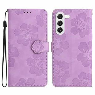 For Samsung Galaxy S23 5G Flower Embossing Pattern Leather Phone Case(Purple)