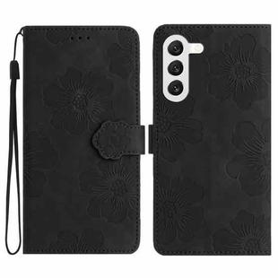 For Samsung Galaxy S23 5G Flower Embossing Pattern Leather Phone Case(Black)