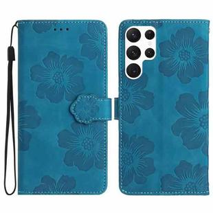 For Samsung Galaxy S23 Ultra 5G Flower Embossing Pattern Leather Phone Case(Blue)