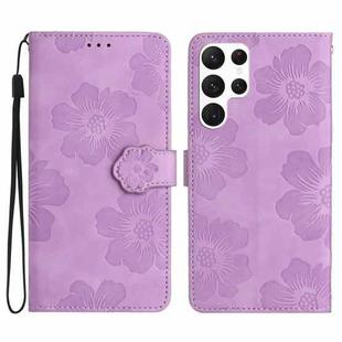 For Samsung Galaxy S23 Ultra 5G Flower Embossing Pattern Leather Phone Case(Purple)