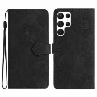 For Samsung Galaxy S22 Ultra 5G Flower Embossing Pattern Leather Phone Case(Black)