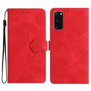 For Samsung Galaxy S20 Flower Embossing Pattern Leather Phone Case(Red)