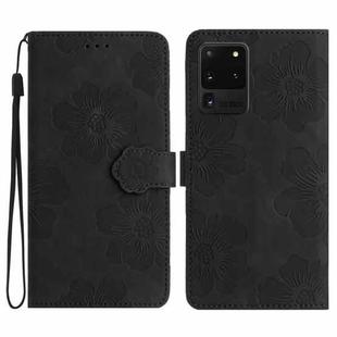 For Samsung Galaxy S20 Ultra Flower Embossing Pattern Leather Phone Case(Black)