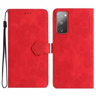 For Samsung Galaxy S20 FE Flower Embossing Pattern Leather Phone Case(Red)