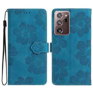 For Samsung Galaxy Note20 Ultra Flower Embossing Pattern Leather Phone Case(Blue)