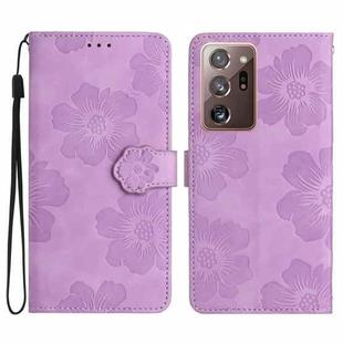For Samsung Galaxy Note20 Ultra Flower Embossing Pattern Leather Phone Case(Purple)