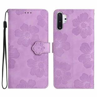 For Samsung Galaxy Note10+ Flower Embossing Pattern Leather Phone Case(Purple)