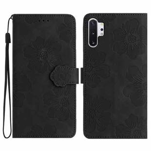 For Samsung Galaxy Note10+ Flower Embossing Pattern Leather Phone Case(Black)