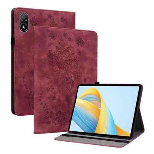 For Honor Pad V8 Pro Butterfly Rose Embossed Leather Tablet Case(Red)