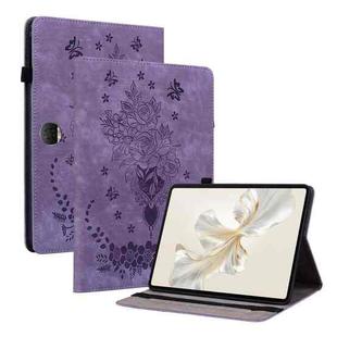 For Honor Pad 9 12.1 Butterfly Rose Embossed Leather Tablet Case(Purple)