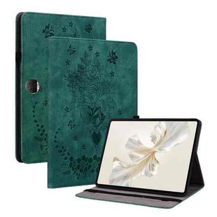 For Honor Pad 9 12.1 Butterfly Rose Embossed Leather Tablet Case(Green)