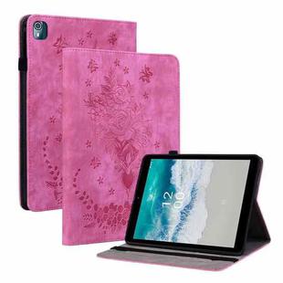 For Nokia T10 Butterfly Rose Embossed Leather Tablet Case(Rose Red)