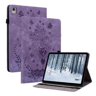 For Nokia T21 Butterfly Rose Embossed Leather Tablet Case(Purple)