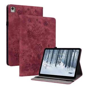 For Nokia T21 Butterfly Rose Embossed Leather Tablet Case(Red)