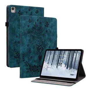 For Nokia T21 Butterfly Rose Embossed Leather Tablet Case(Dark Blue)