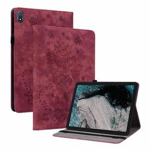 For Nokia T20 10.4 2021 Butterfly Rose Embossed Leather Tablet Case(Red)