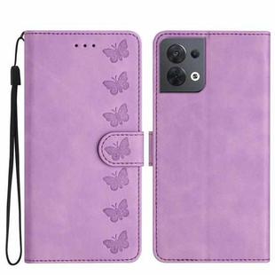 For OPPO Reno8 5G Seven Butterflies Embossed Leather Phone Case(Purple)