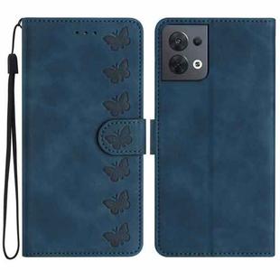 For OPPO Reno8 5G Seven Butterflies Embossed Leather Phone Case(Blue)