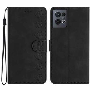 For OPPO Reno8 Pro Seven Butterflies Embossed Leather Phone Case(Black)