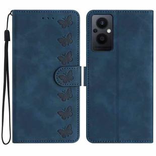 For OPPO Reno8 Lite 5G Seven Butterflies Embossed Leather Phone Case(Blue)