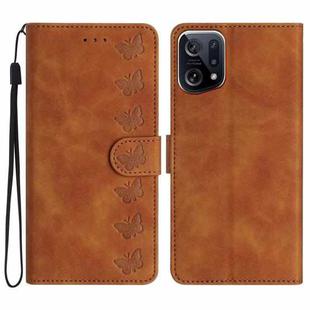 For OPPO Find X5 Seven Butterflies Embossed Leather Phone Case(Brown)