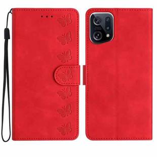 For OPPO Find X5 Seven Butterflies Embossed Leather Phone Case(Red)