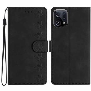 For OPPO Find X5 Seven Butterflies Embossed Leather Phone Case(Black)