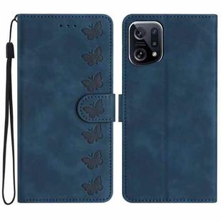 For OPPO Find X5 Seven Butterflies Embossed Leather Phone Case(Blue)