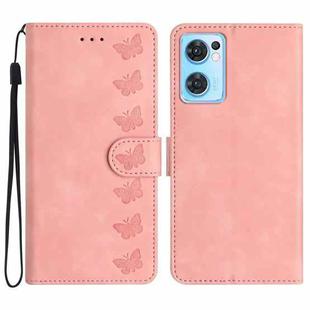 For OPPO Find X5 Lite Seven Butterflies Embossed Leather Phone Case(Pink)