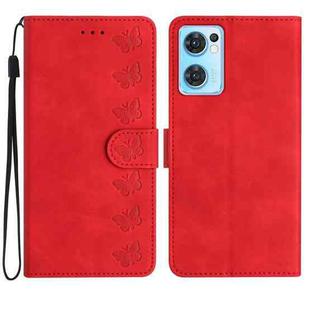 For OPPO Find X5 Lite Seven Butterflies Embossed Leather Phone Case(Red)