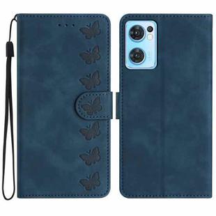 For OPPO Find X5 Lite Seven Butterflies Embossed Leather Phone Case(Blue)