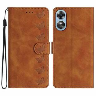 For OPPO A17 Seven Butterflies Embossed Leather Phone Case(Brown)