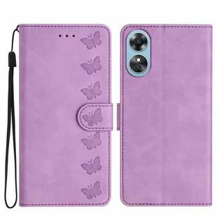 For OPPO A17 Seven Butterflies Embossed Leather Phone Case(Purple)