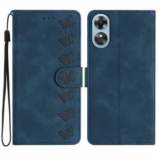 For OPPO A17 Seven Butterflies Embossed Leather Phone Case(Blue)