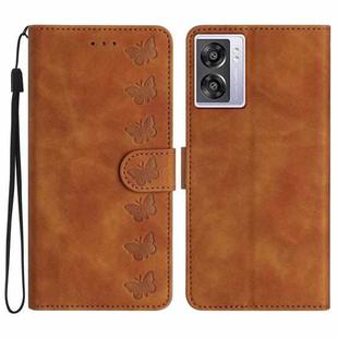 For OPPO A57 2022 Seven Butterflies Embossed Leather Phone Case(Brown)